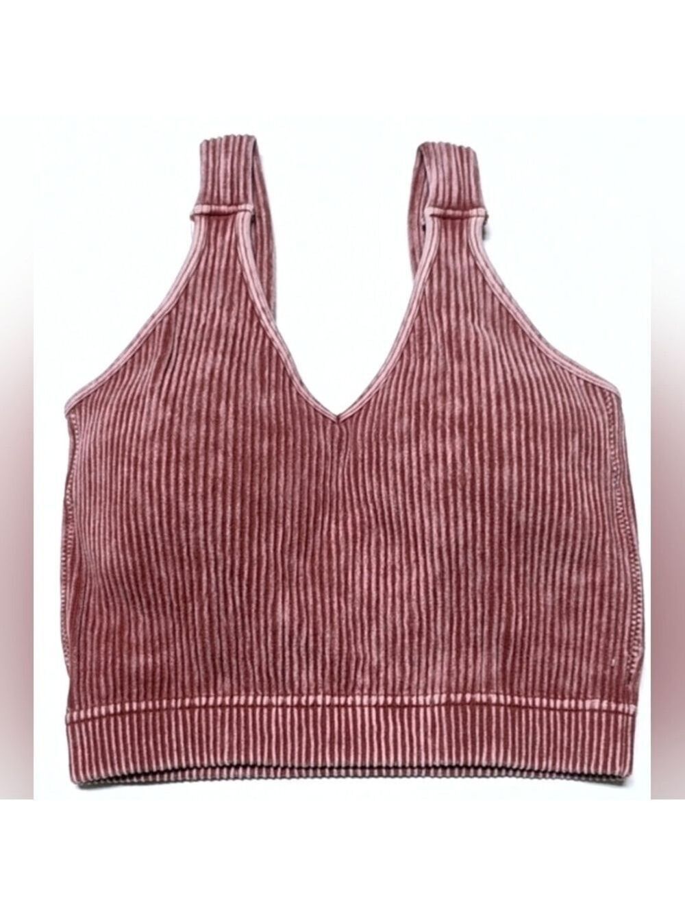 ZENANA Rust Ribbed Cropped V-Neck Bra Tank Top L/XL - New In Package